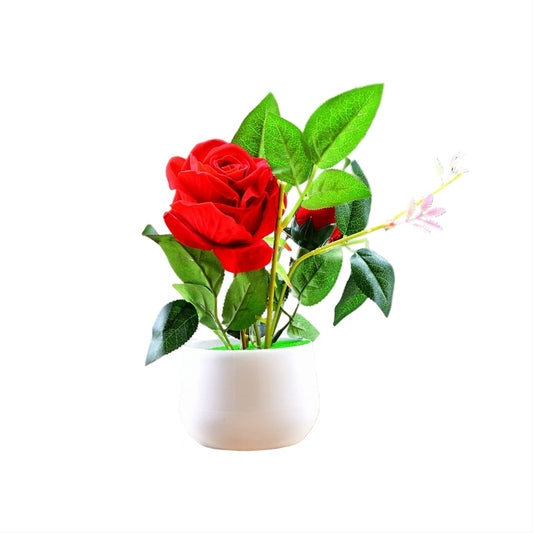4863 Artificial Rose Flower Plant With Pot For Home Office Or Gift Wukusy