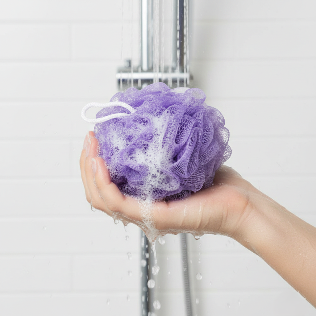 Bath Shower Loofah Sponge Pouf Body Scrubber