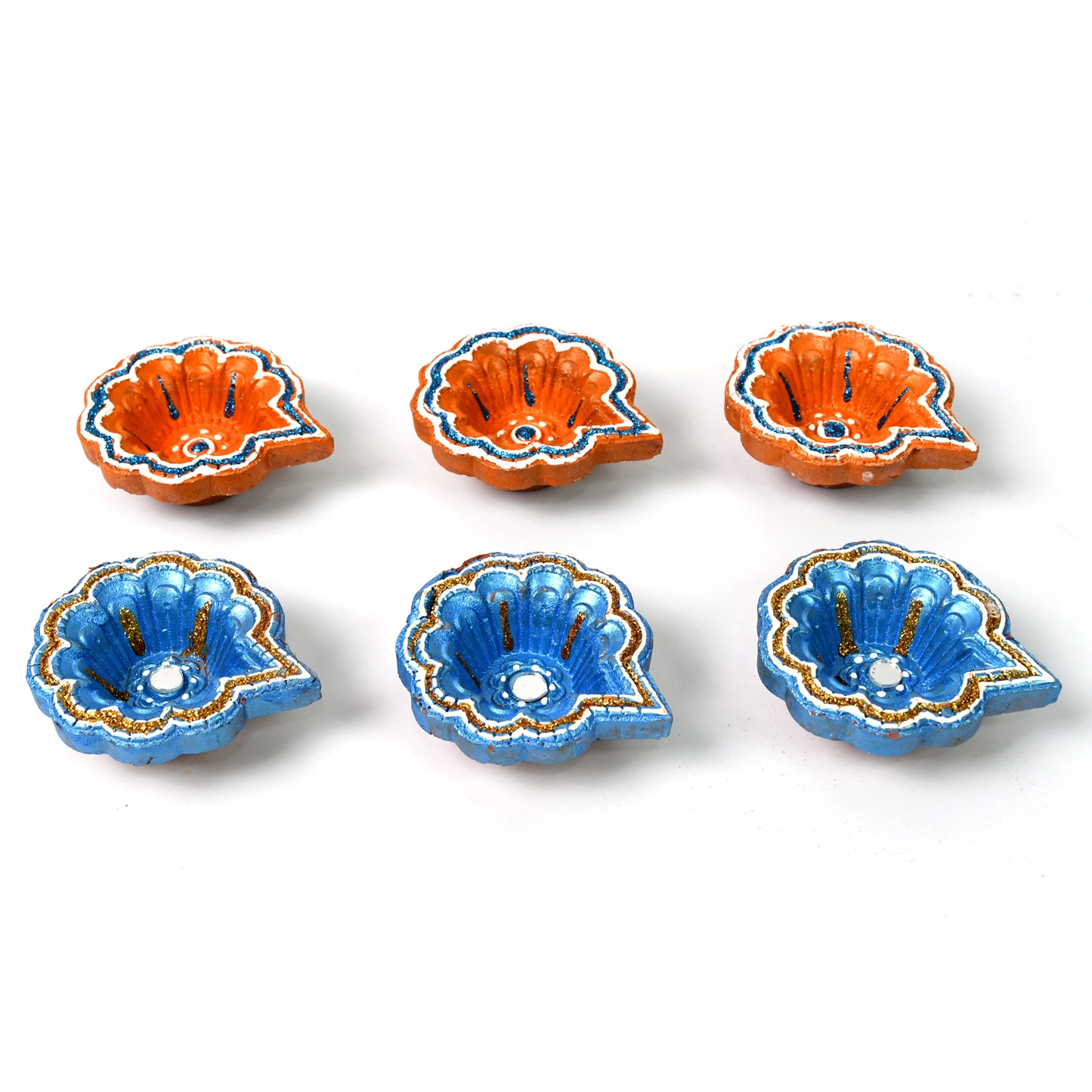 Decorative Hand Painted Clay Puja Diya For Diwali Handmade Diya (6 Pcs Set) Wukusy