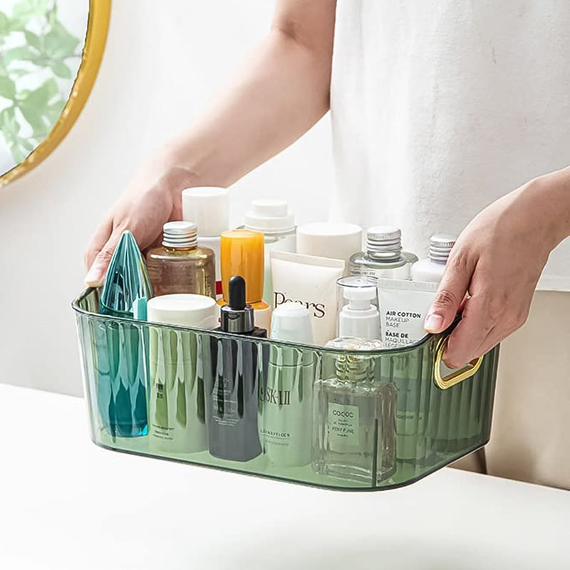 Premium Ribbed Transparent Storage Basket With Gold Handle – Multipurpose Kitchen & Home Organizer Box(25 x 14cm, 4pcs ) Wukusy