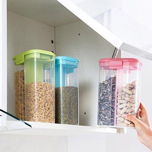 Plastic Airtight Food Grain Storage Container with 2 Sections - BuyItOnline