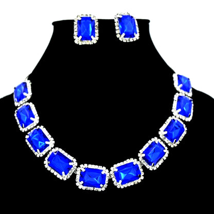 Elegant Mixed Color Diamond Necklace & Earrings Set