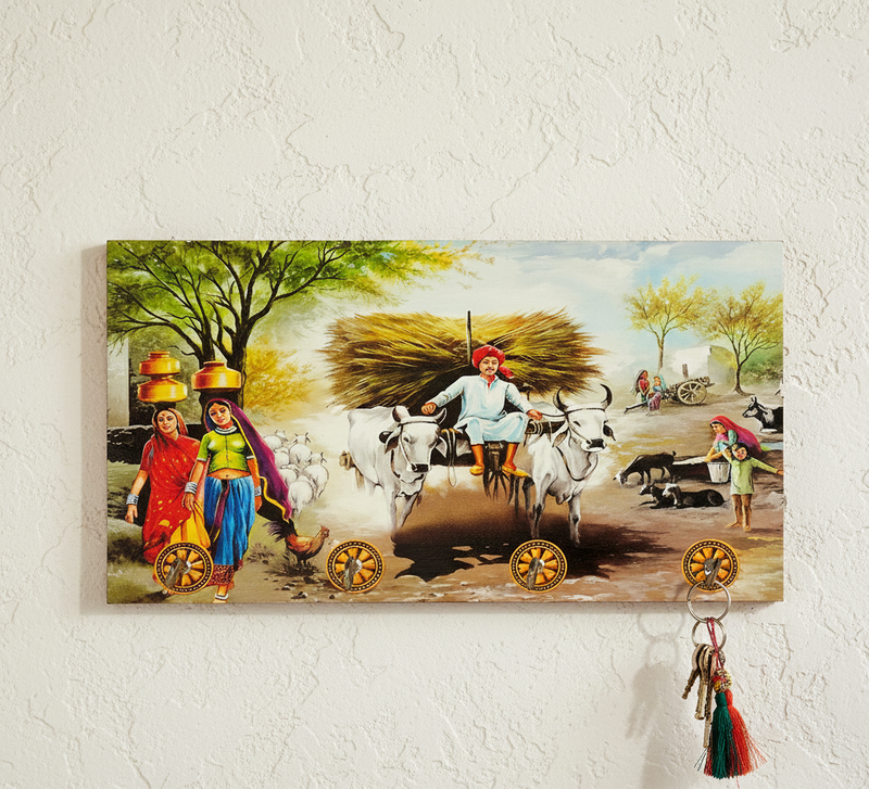 Decorative Wooden Landscape Art with Hooks Wukusy