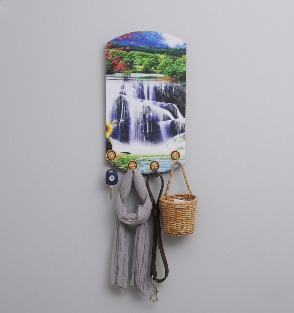 Decorative Wooden Vertical Scenery with Hooks 