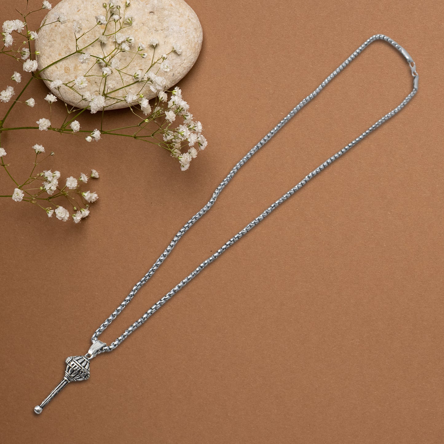 Silver Chain With Gada Pendant
