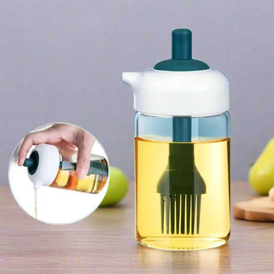 2 In 1 Glass Oil Dispenser Jar  Bottle With Brush (1 Set)