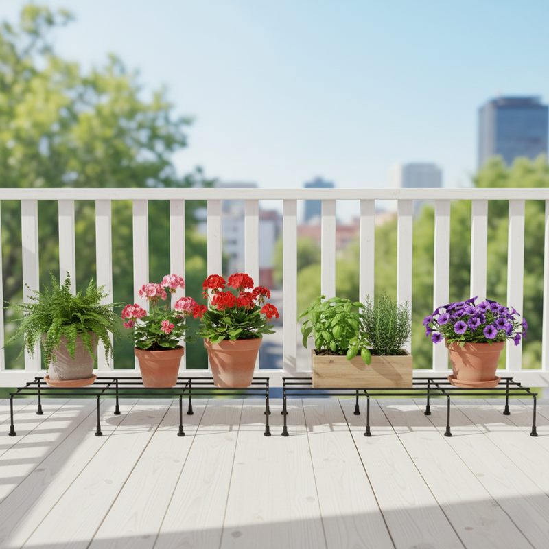 Metal Rectangle Flower Plant Stand For Balcony (6020 Cm,  2 Pc Set)