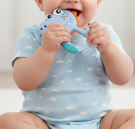 Silicone Dinosaur Teether For Baby (1 Pc, Mix Design-Color)