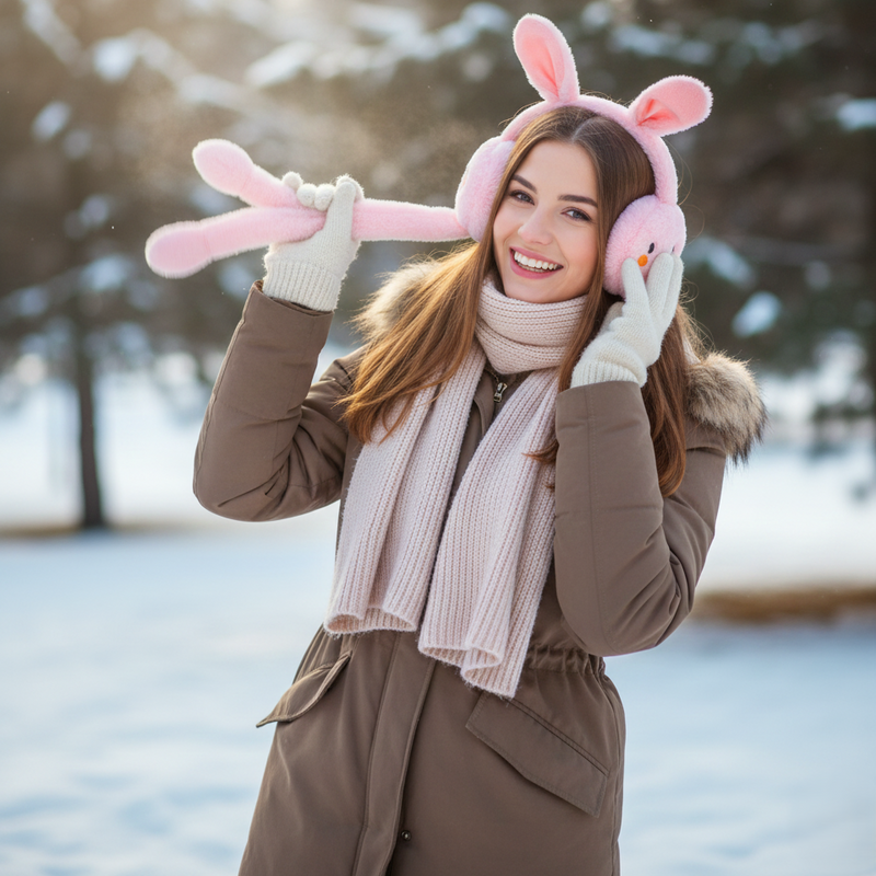 Cute Jumping Rabbit Ear Plush Winter Earmuffs