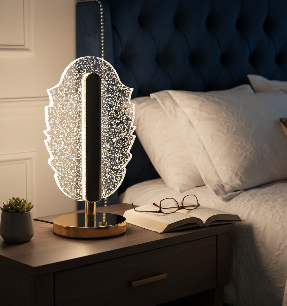 Elegant Feather Shape Crystal Table Lamp Wukusy