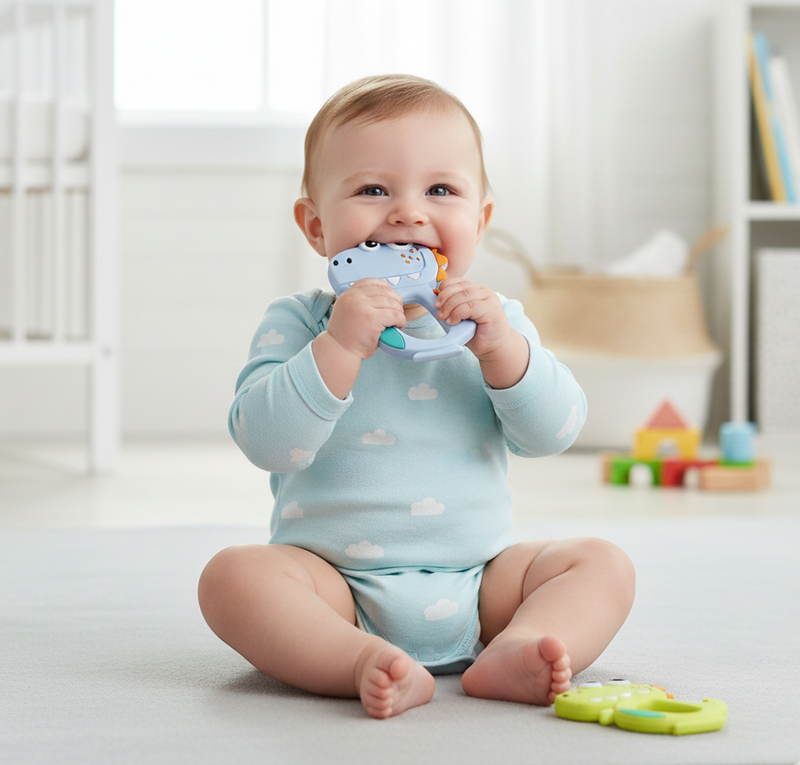 Silicone Dinosaur Teether For Baby (1 Pc, Mix Design-Color)