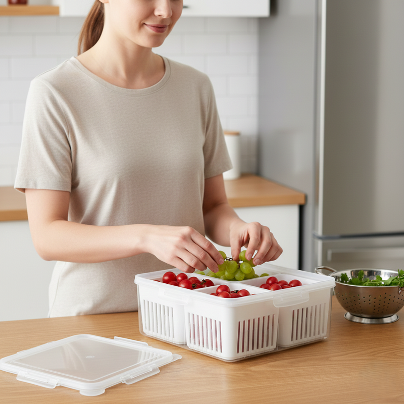Freezer & Refrigerator Vegetable Storage Container with Draining Crisper