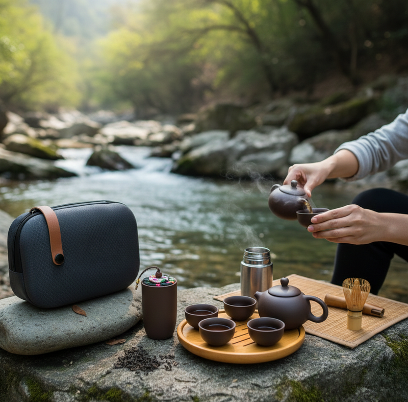 Portable Kung Fu Tea Set With A Portable Travel Bag (Set Of 6pcs)