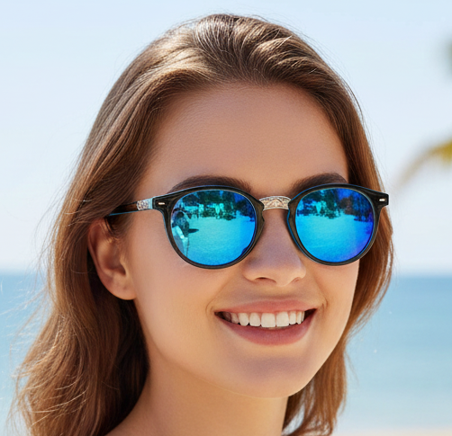 Sky-Blue UV Protected Round Sunglasses