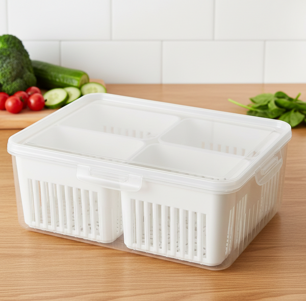 Freezer & Refrigerator Vegetable Storage Container with Draining Crisper