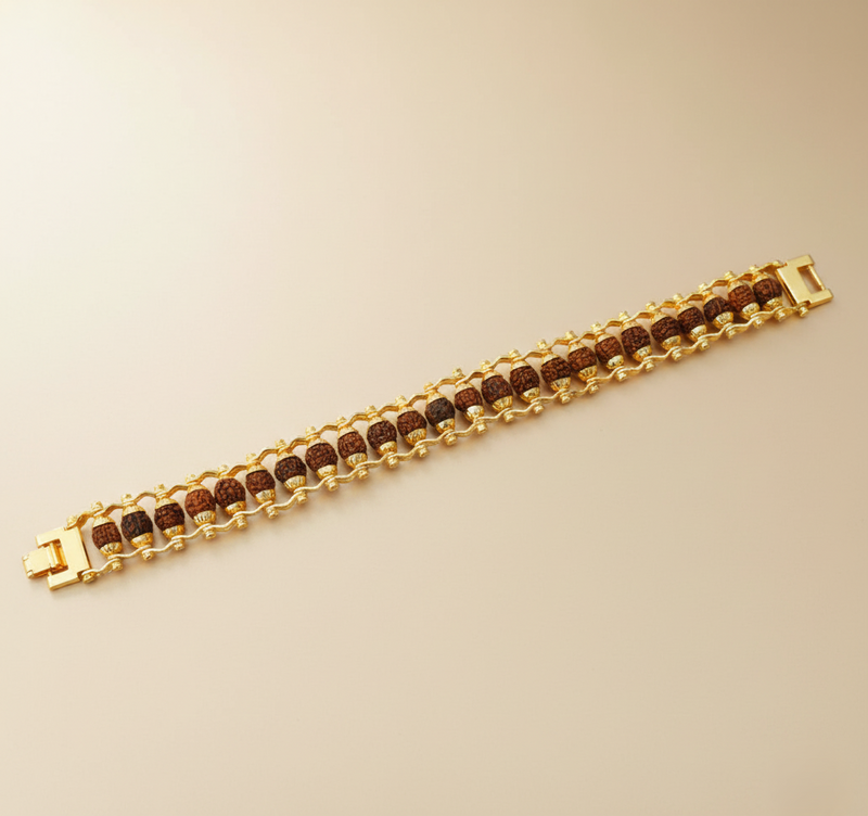 Golden Modern Rudraksha Rakhi Bracelet for Brother