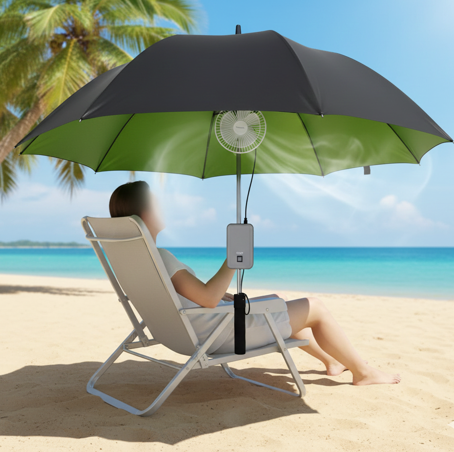 Sun umbrella with inside power fan