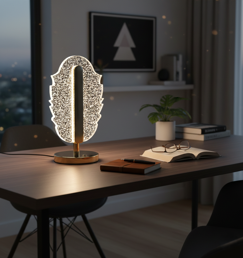 Elegant Feather Shape Crystal Table Lamp Wukusy