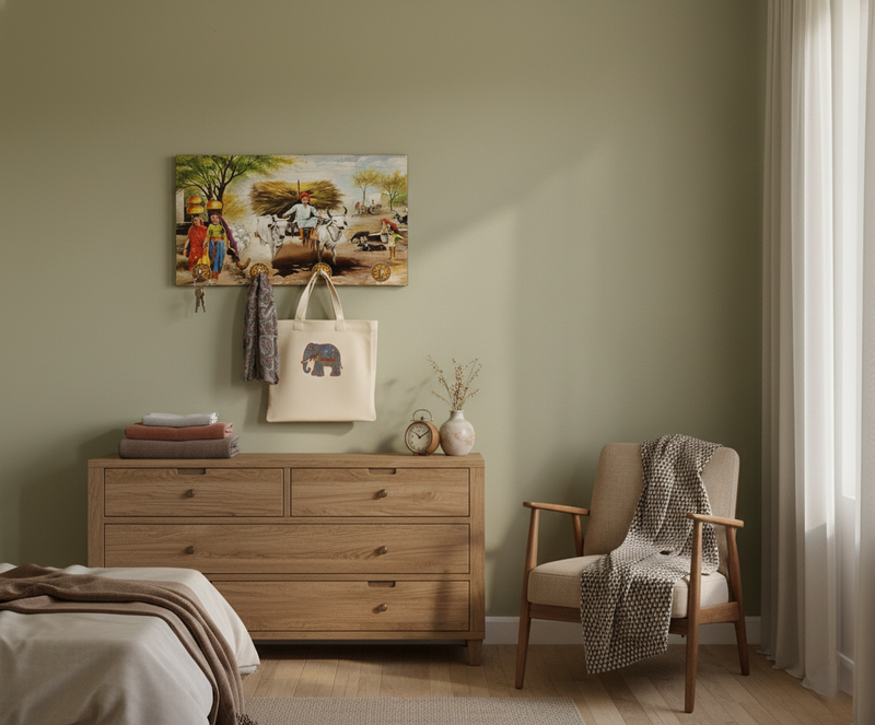 Decorative Wooden Landscape Art with Hooks Wukusy
