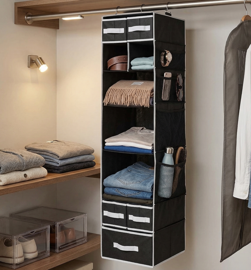 9 Shelf Hanging Closet Organizer With 5 Drawer Organizers Wukusy