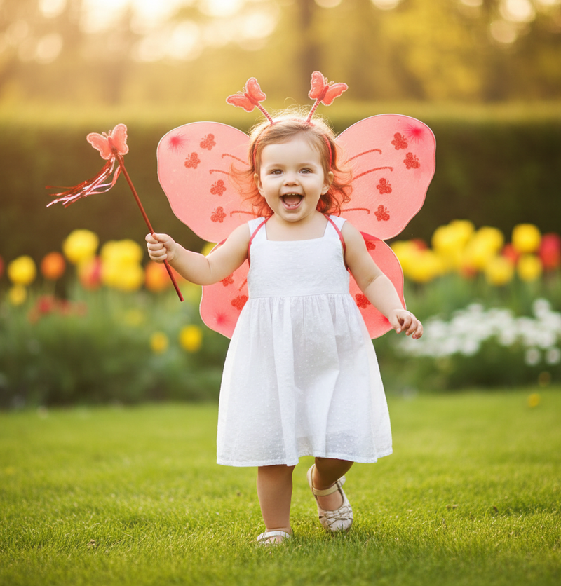 Baby Girls Fairy Butterfly Wings Costume with Wand & Hairband
