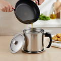 Stainless Steel Oil Strainer Pot with Lid & Filter Mesh