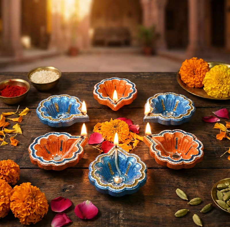Handmade Clay Diyas(6 pc set)