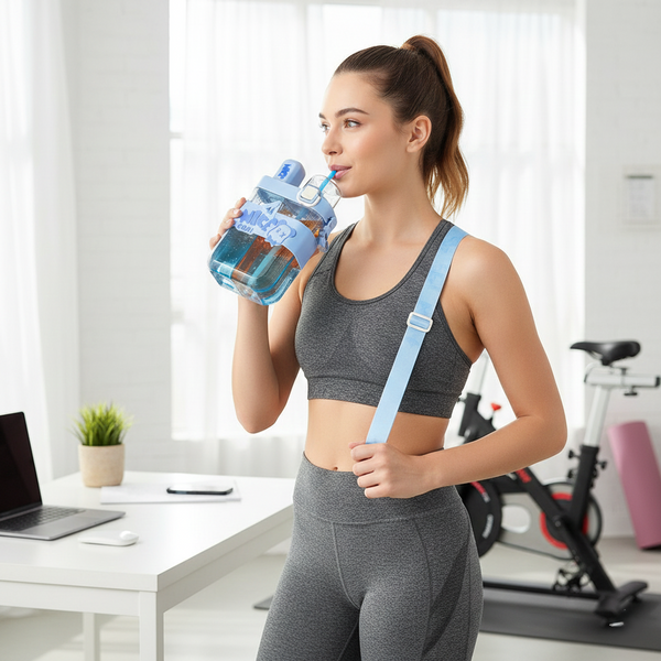 2in1 Dual Compartment Water Bottle With Straw And Adjustable Shoulder Straps (1 Pc,  Multi Color)