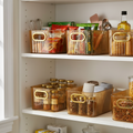 Premium Ribbed Transparent Storage Basket With Gold Handle, Multipurpose Kitchen & Home Organizer Box(25 x 14cm, 4pcs )