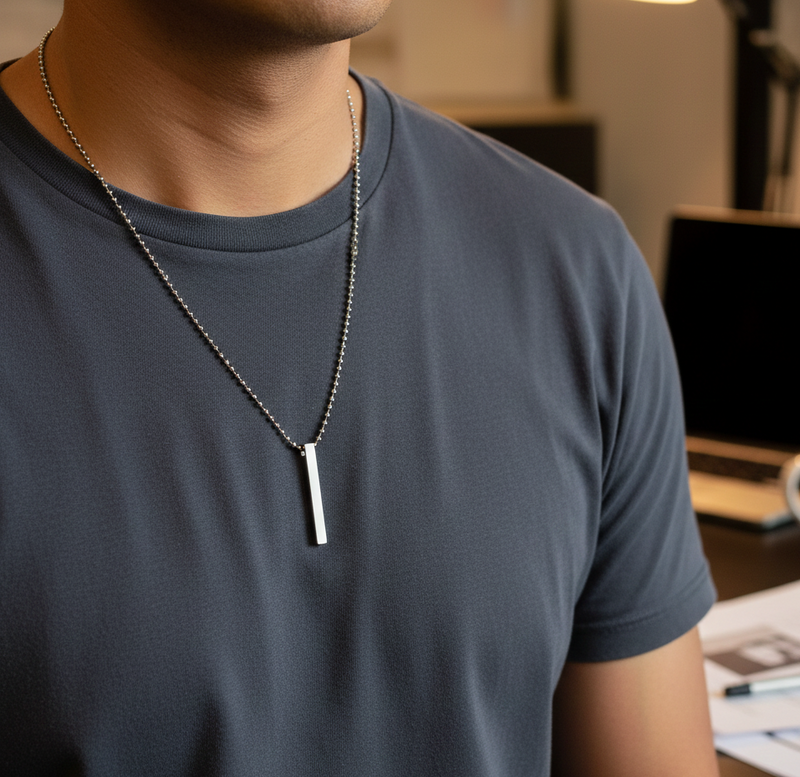 Plain Stick Shape Stainless Steel Locket with Chain