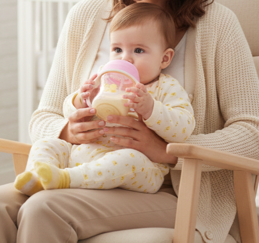 Plastic Baby Feeding Bottle with Handles, Cleaning Brush & Straw