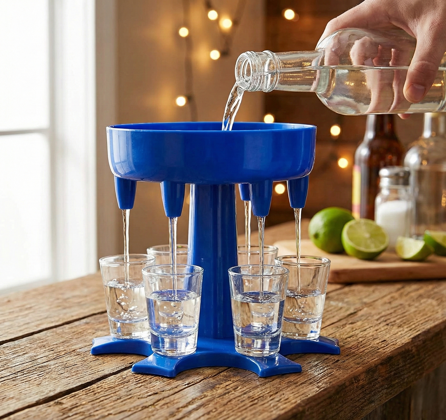 6-Way Plastic Shot Glass Dispenser with Holder Stand