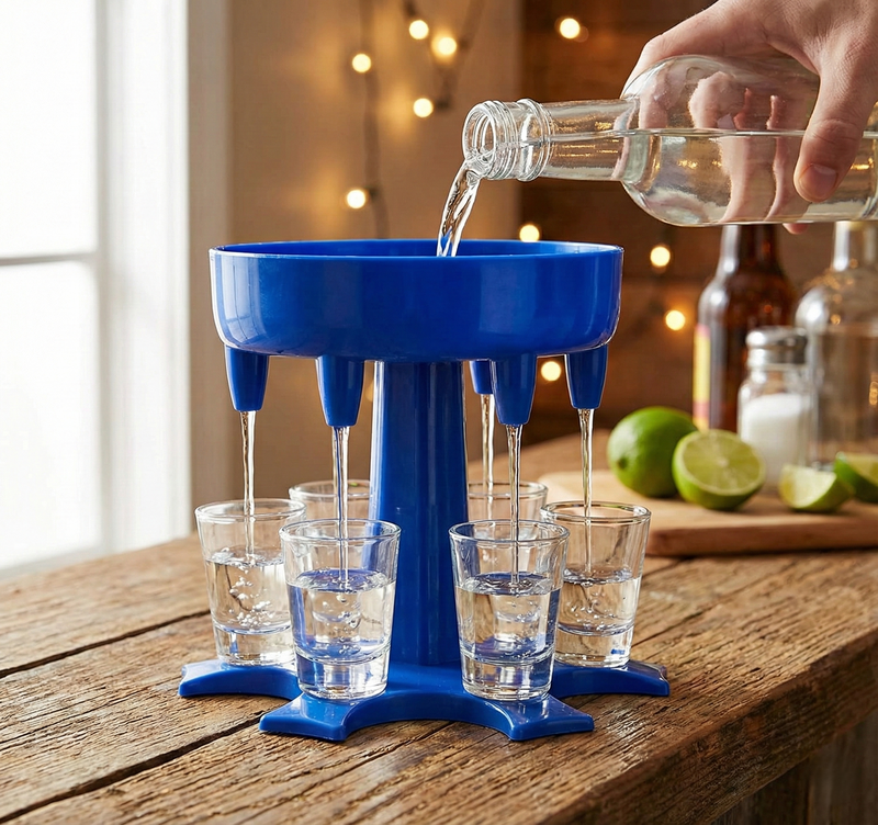 6-Way Plastic Shot Glass Dispenser with Holder Stand