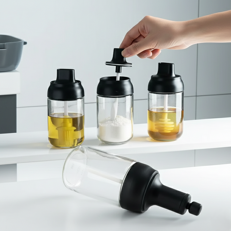 Heat Resistant Glass Condiment Jar with Spoon