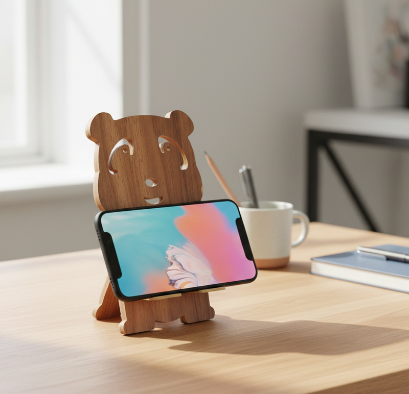 Bear Buddy Wooden Phone Stand