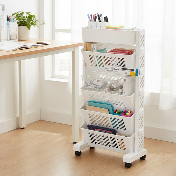 Movable Bookshelf Large Capacity Rotatable Plastic Rolling Organization Shelf  Rack