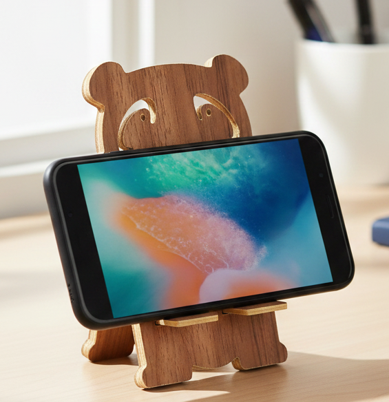 Bear Buddy Wooden Phone Stand