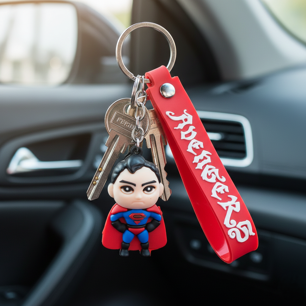 Cute Cartoon Silicone 3d Key Chain With Metal Hook  Strap (Pack Of 1)