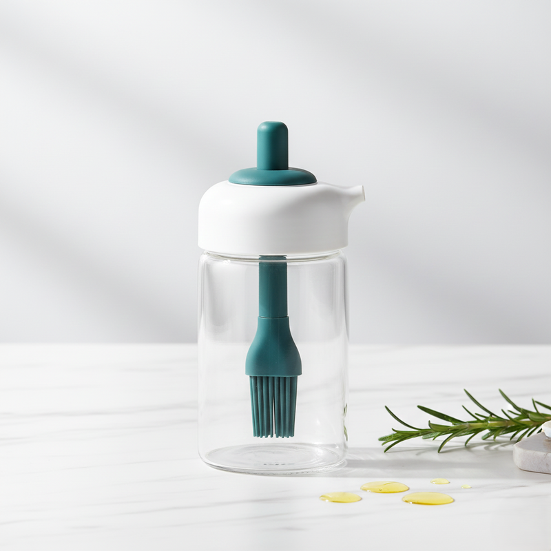 2 In 1 Glass Oil Dispenser Jar  Bottle With Brush (1 Set)