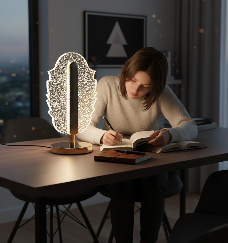 Elegant Feather Shape Crystal Table Lamp Wukusy