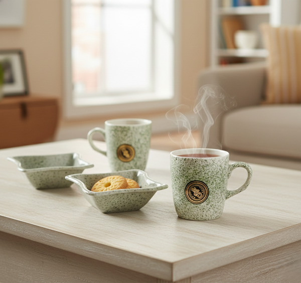 Festo Ceramic Tea & Coffee Mug Set with Snack Bowl