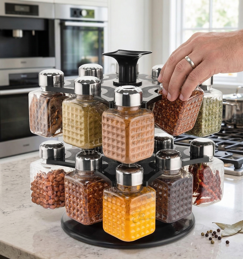 16 Jar Revolving Spice Rack Set Wukusy
