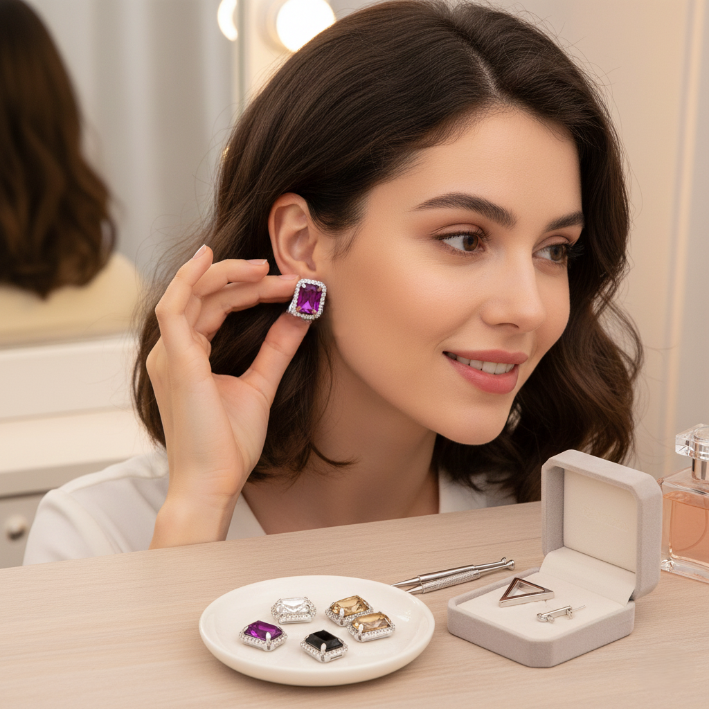 Interchangeable Diamond Triangle Earrings