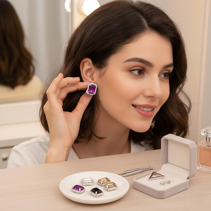 Interchangeable Diamond Triangle Earrings