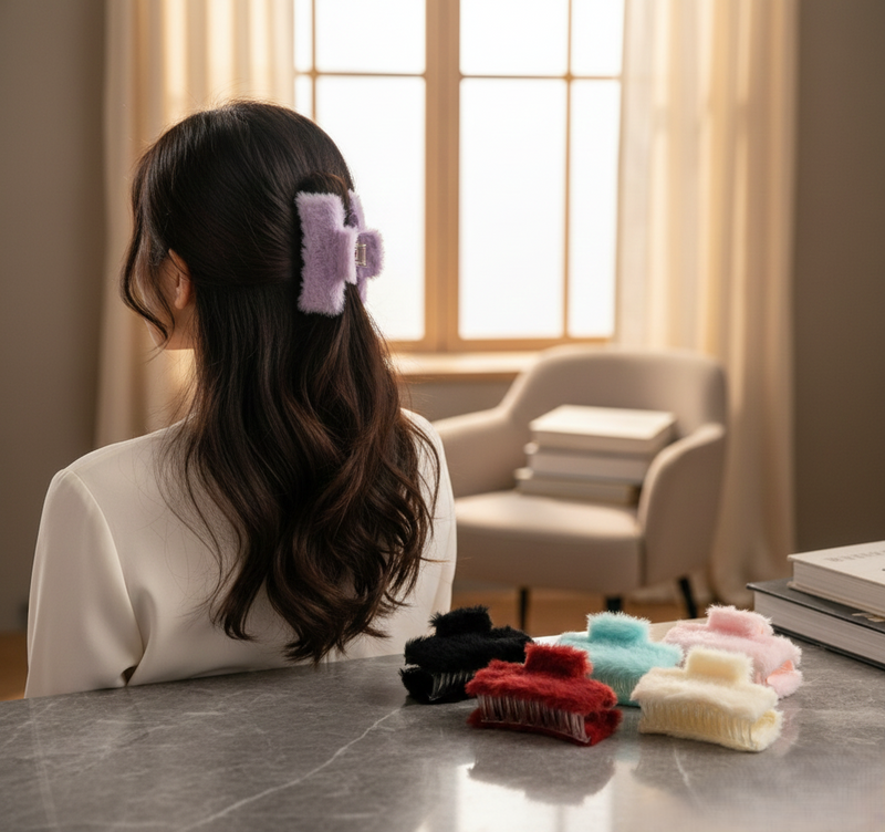 Soft Velvet Furry Hair Clutcher Clips