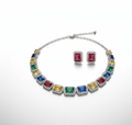 Elegant Mixed Color Diamond Necklace & Earrings Set