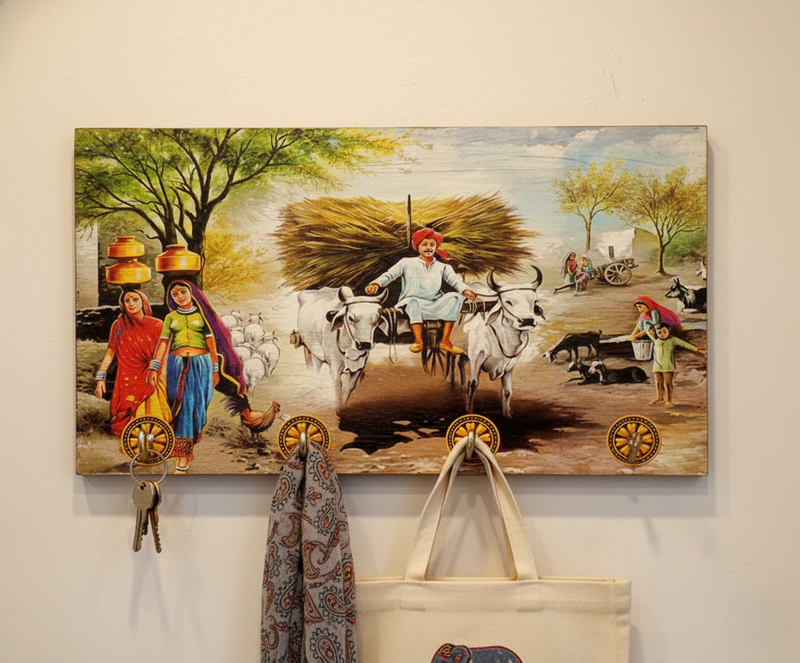 Decorative Wooden Landscape Art with Hooks Wukusy