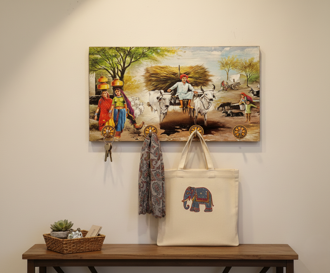 Decorative Wooden Landscape Art with Hooks Wukusy