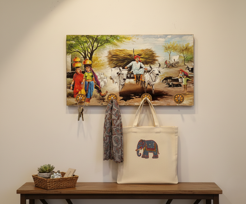 Decorative Wooden Landscape Art with Hooks Wukusy