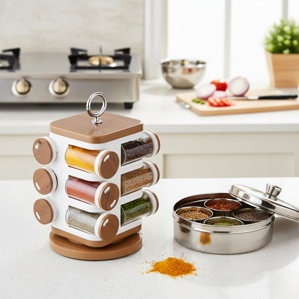 Ganesh 12-jar Revolving Spice Rack Masala Box